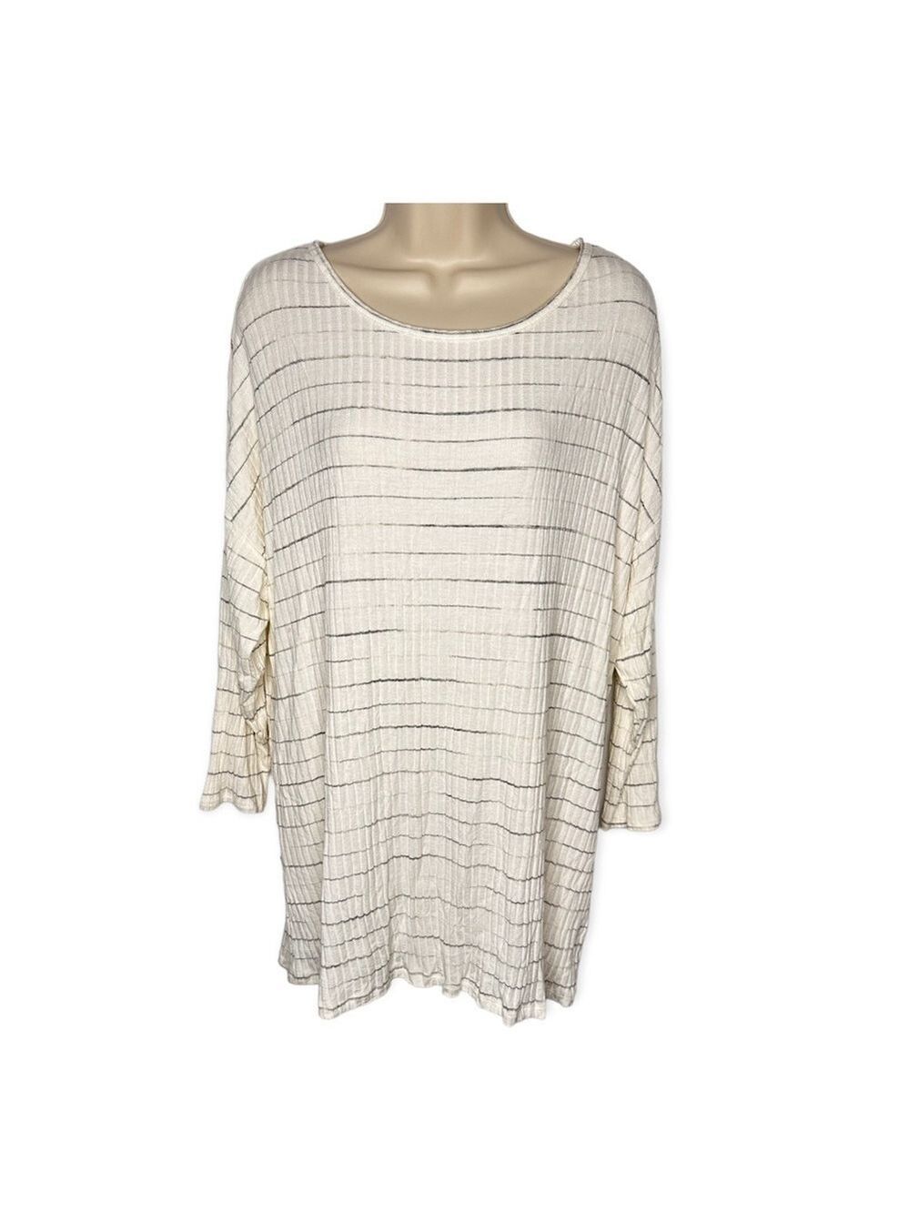 Hummingbird Striped Open Back 3/4 Sleeve Ribbed Top 3XL - Picture 2 of 6